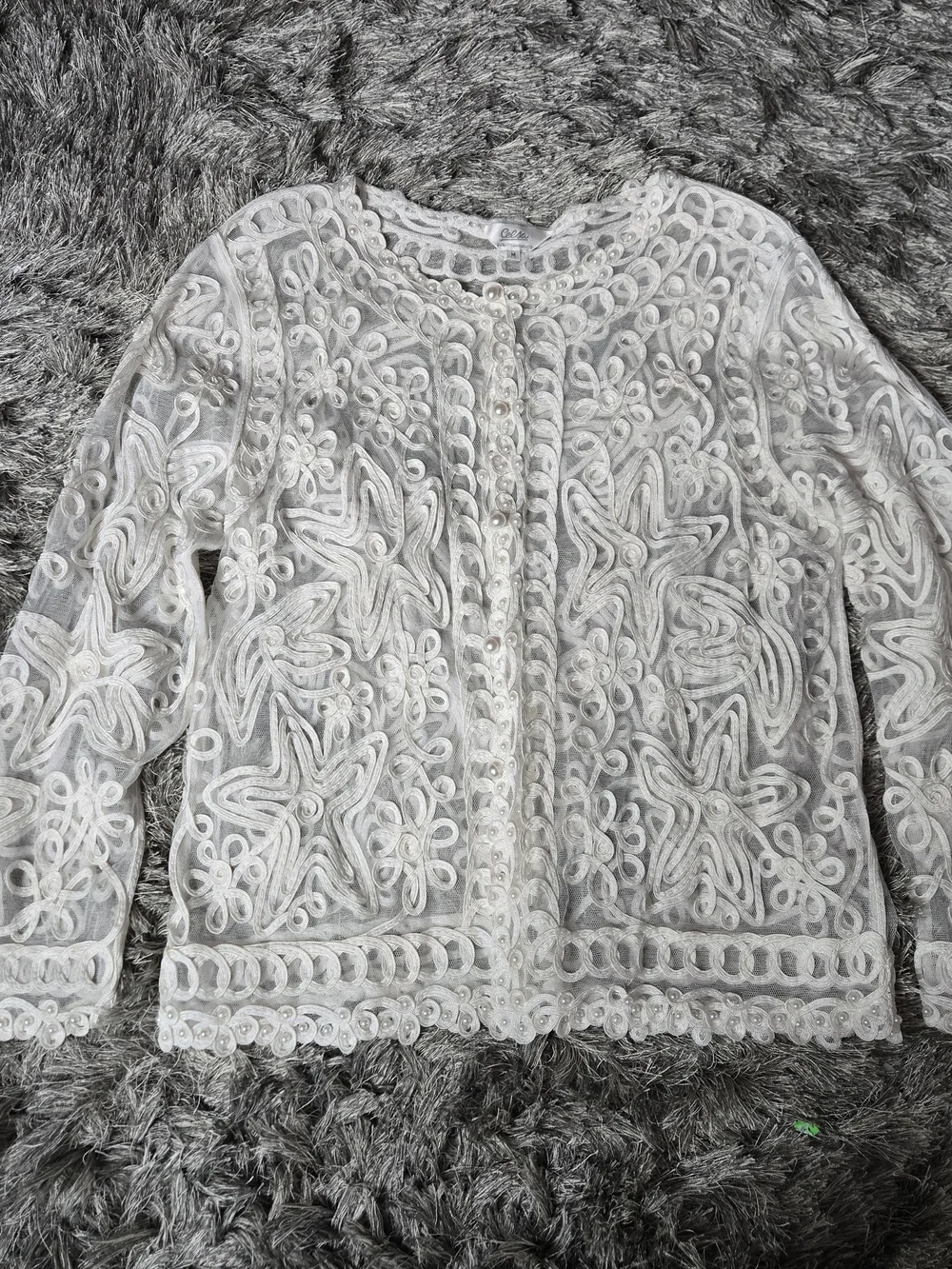 Rare Vintage White Lace Mesh Jacket Soutache Embroidered - Picture 1 of 9